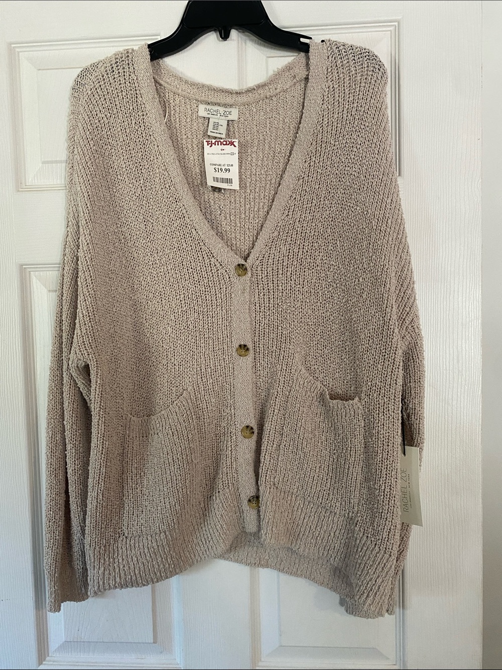 Rachel Zoe Taupe Open-Knit Button Cardigan
